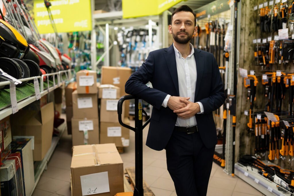 merchandiser in a hardware store in the tool and garden equipment department.